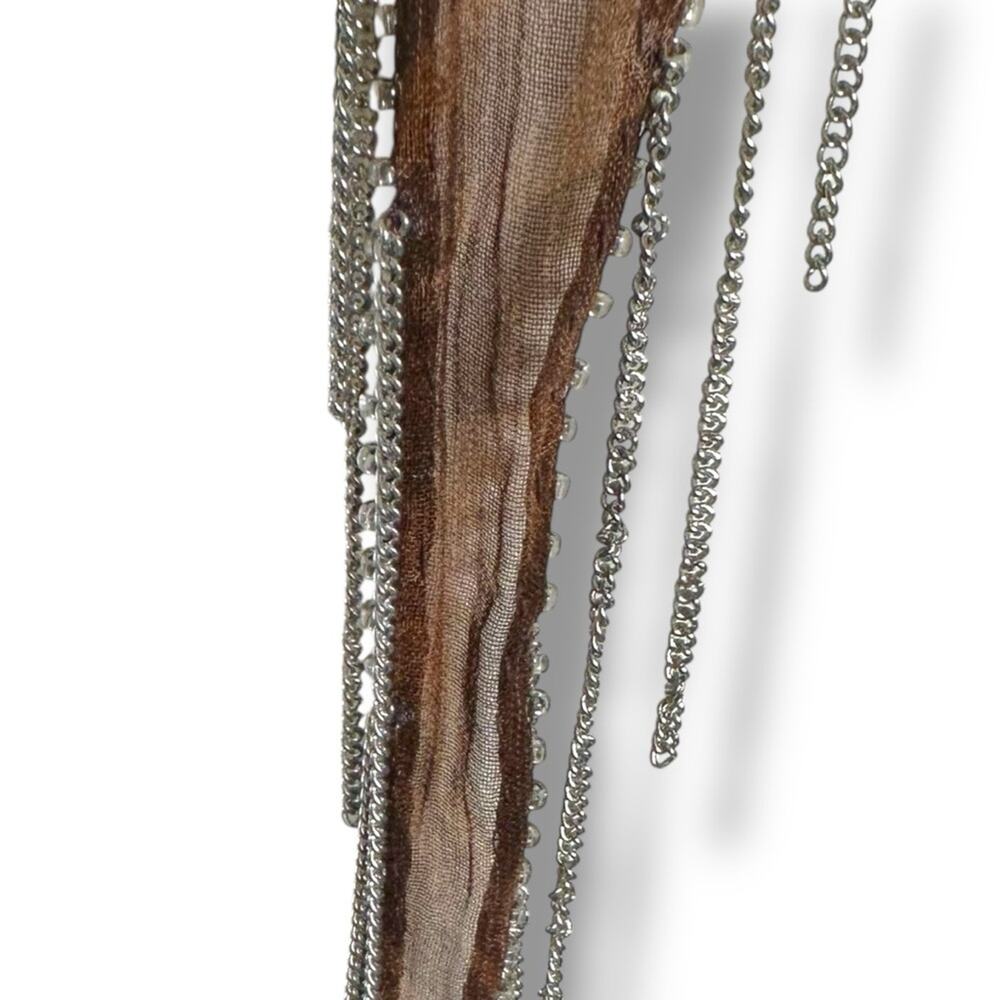 Free People Chan Luu Digital Desert Fringe Skinny Scarf Brown Bohemian Witchy - Picture 8 of 14